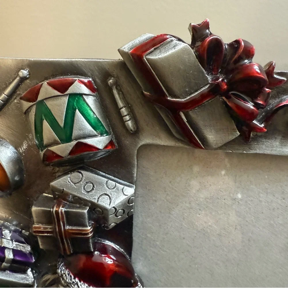 Pewter Festive Santa Claus Christmas Picture Frame, Holds pic 4